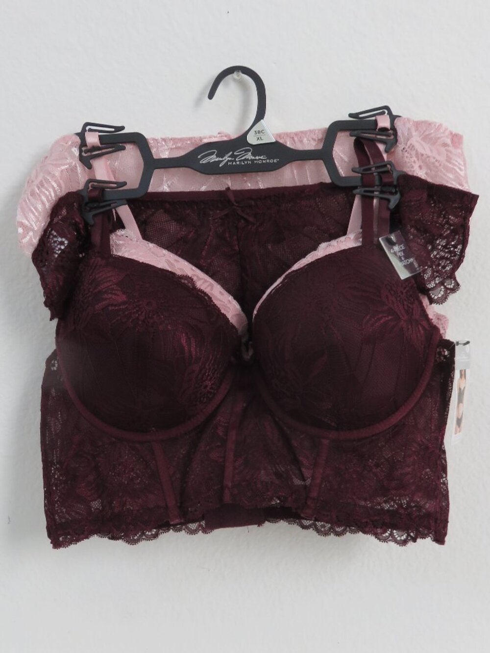(#145) Marilyn Monroe Longline Bra & Lace Hipster Set 4 pcs set Size 38C/XL